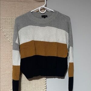 Ambiance Gray, White, Mustard, and Black Striped Sweater